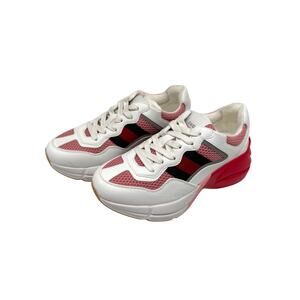 Gucci Leather Mesh Rhyton Trainer Sneakers White Pink Reflective Size 34.5